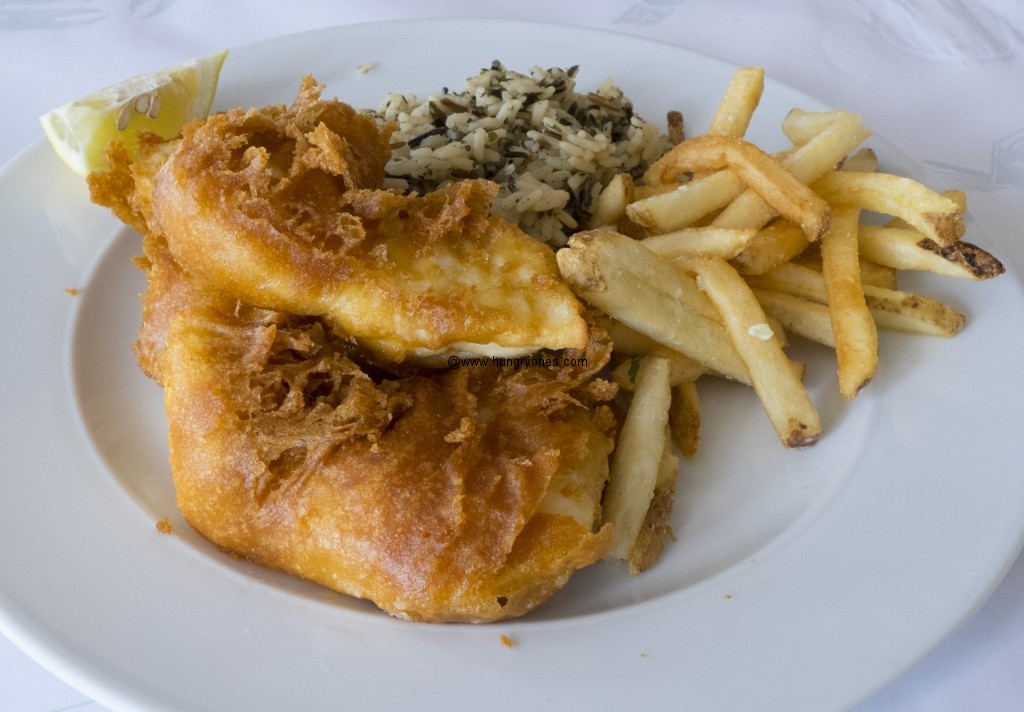 Fresh Alaskan halibut fish and chips.