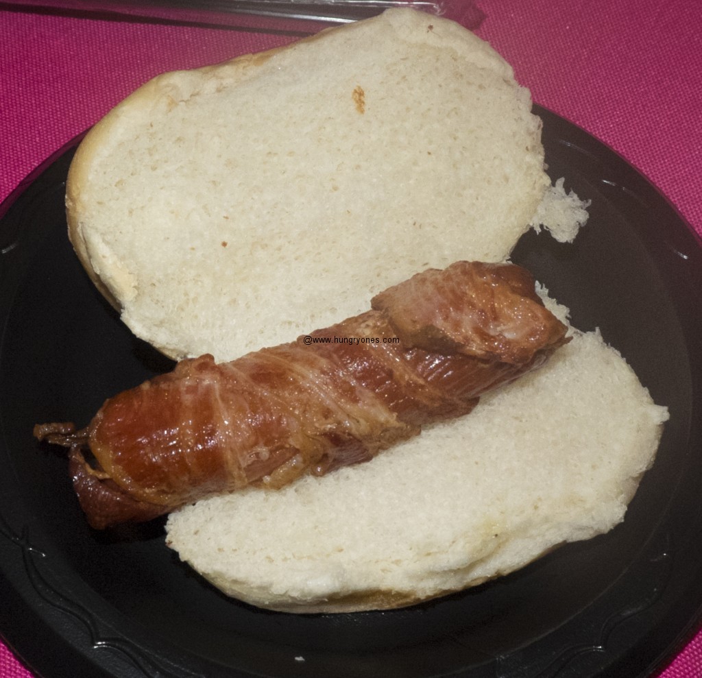 Bacon wrapped hot dog.