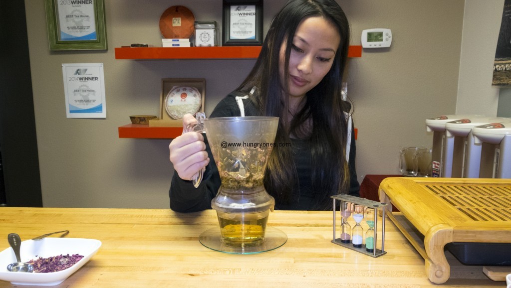 Brewing my Silver Needle Jasmine and rose tea.