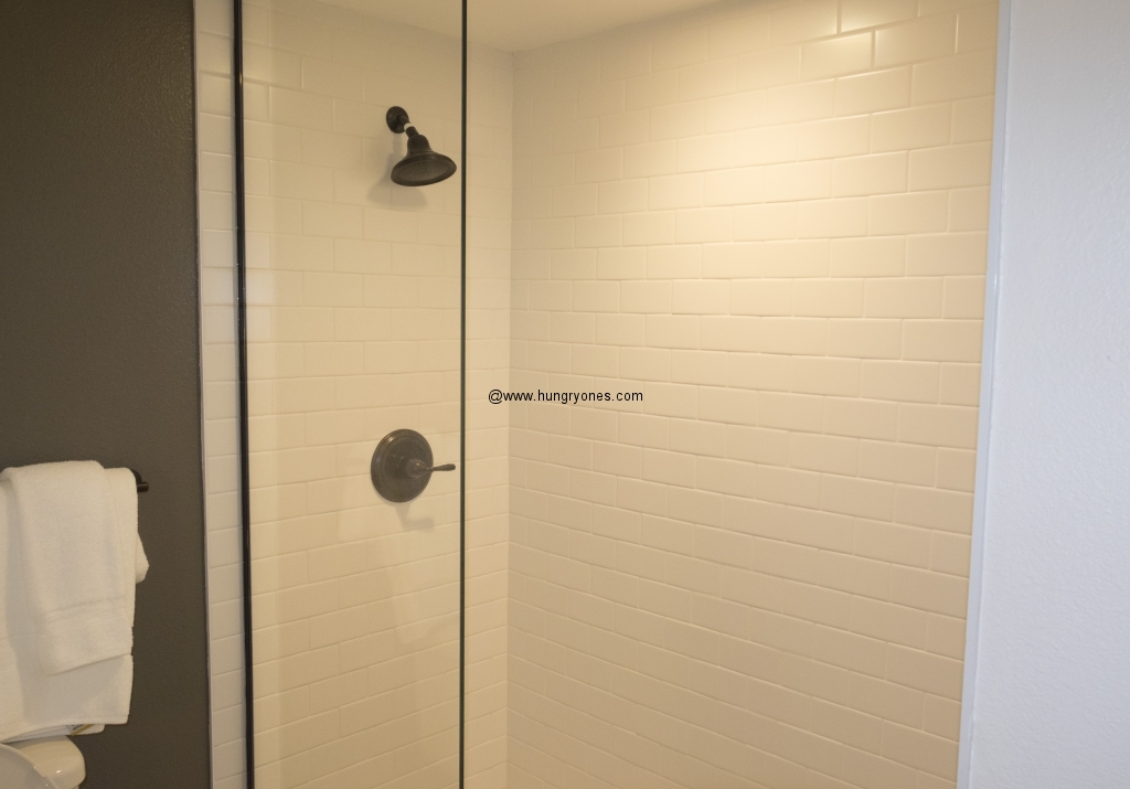 Single glass door shower.