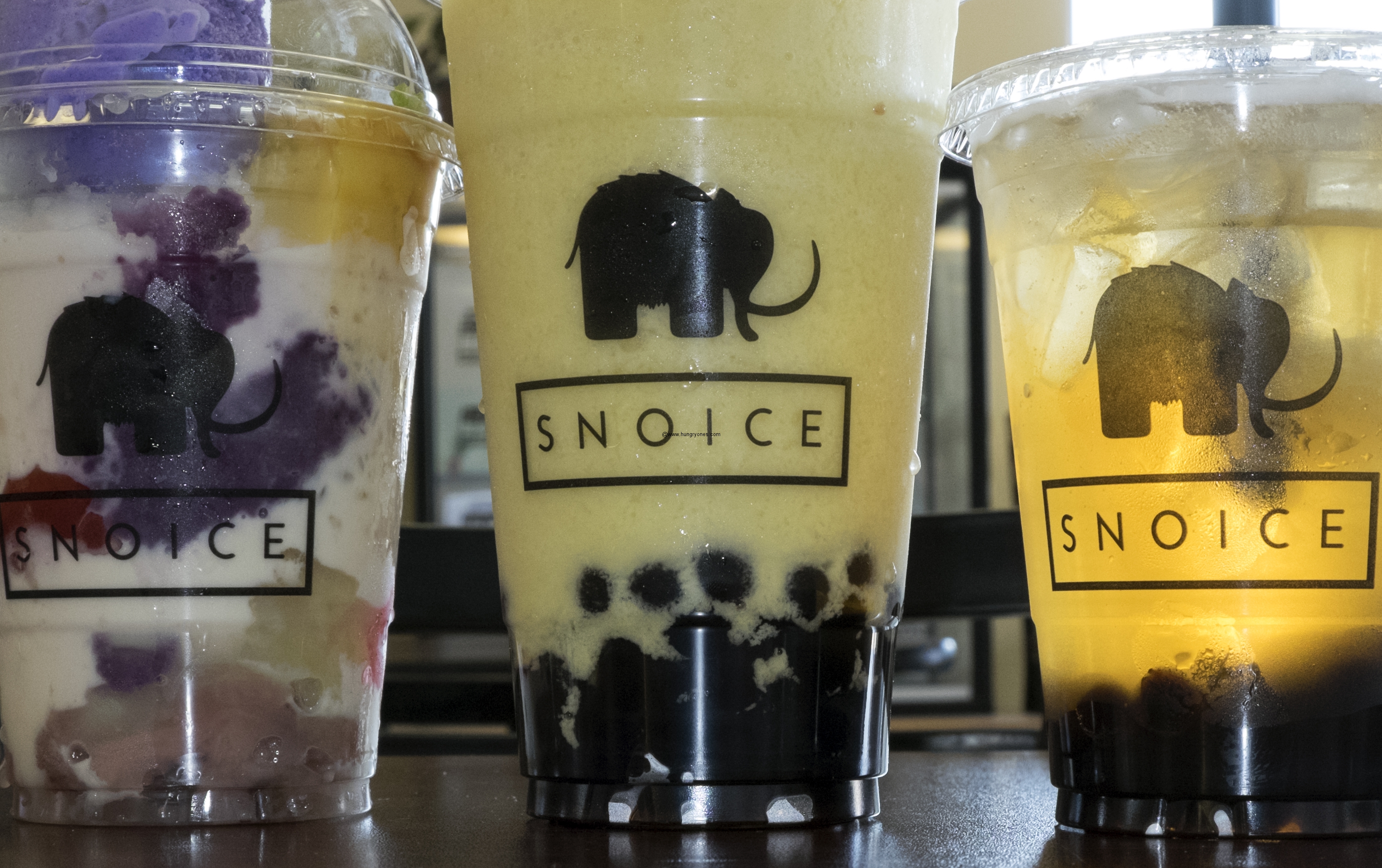 From left, Halo Halo, J's boba tea and peach boba tea